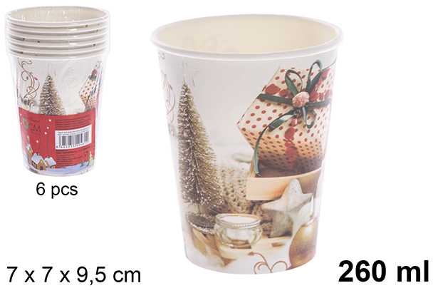 Pack 6 vasos papel decorados Navidad 260 ml