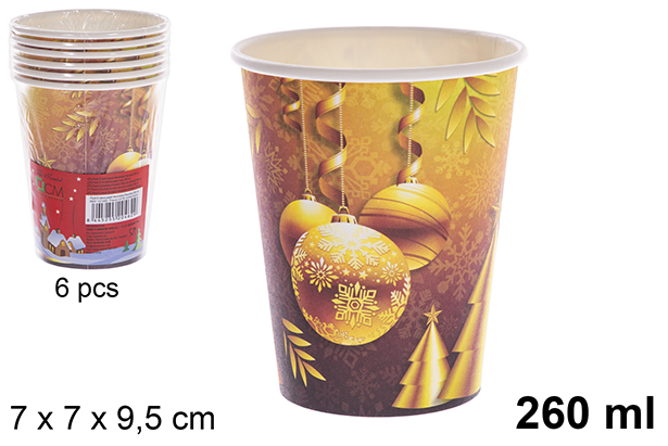 Pack 6 gobelets en papier décorés de Noël 260 ml