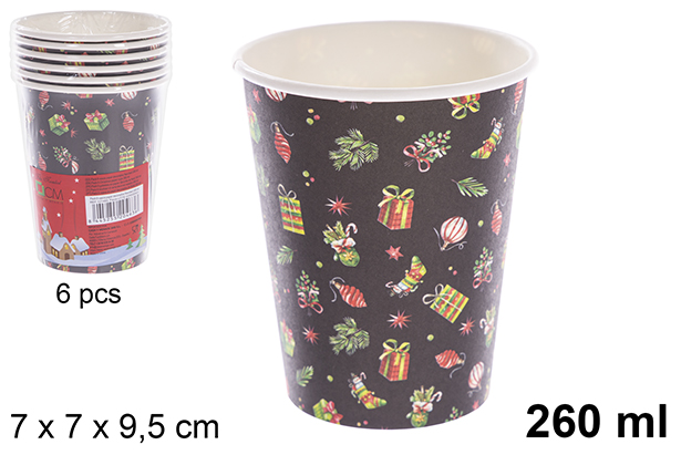 Pack 6 vasos papel decorados Navidad 260 ml