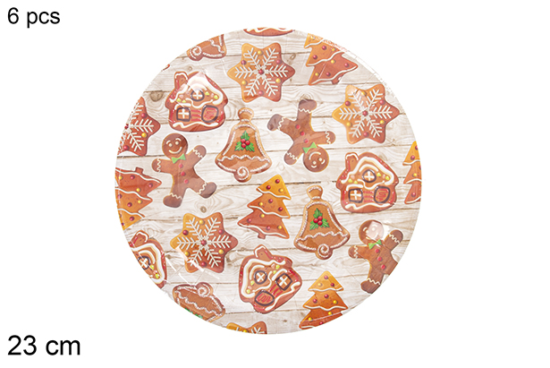 Pack 6 assiettes en carton décorées de Noël 23 cm