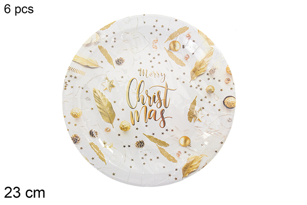Pack 6 platos papel decorados Navidad 23 cm