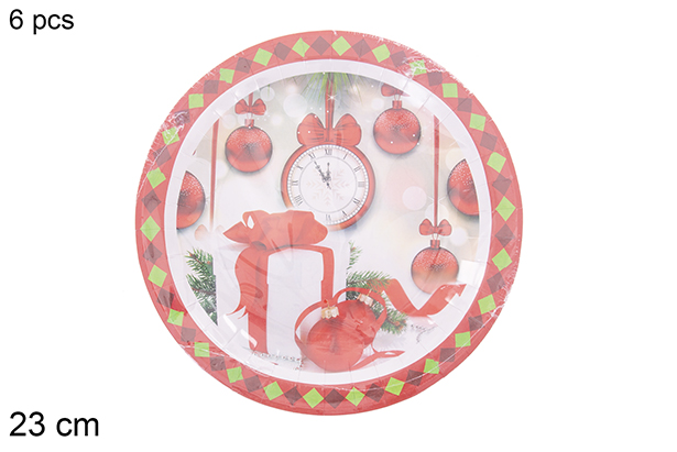 Pack 6 pratos de papel decorados de Natal 23 cm