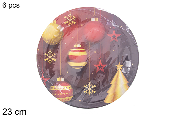 Pack 6 platos papel decorados Navidad 23 cm