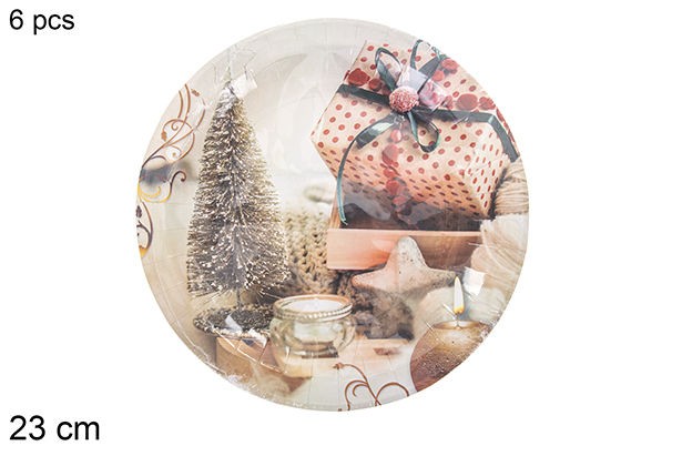 Pack 6 Christmas decorated paper plates 23 cm