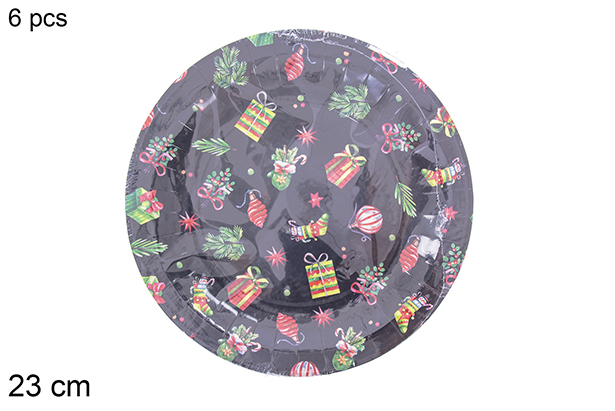 Pack 6 Christmas decorated paper plates 23 cm