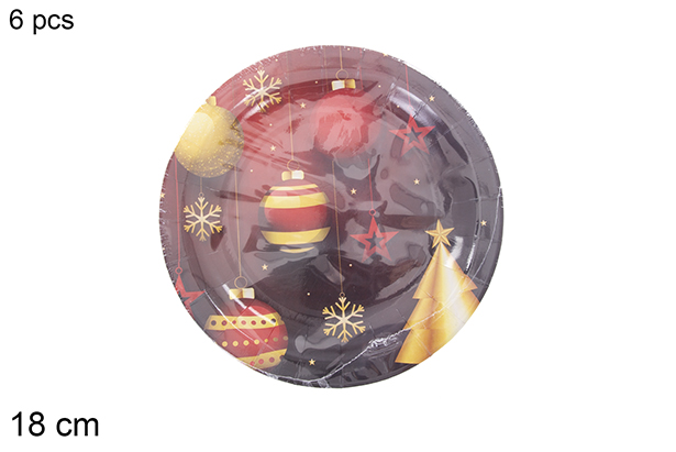 Pack 6 Christmas decorated paper plates 18 cm  