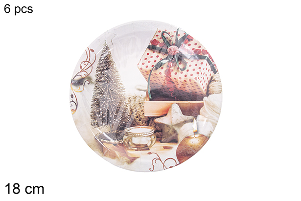 Pack 6 piatti di carta decorati natalizi 18 cm  