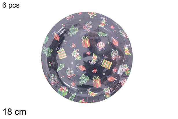[121513] Pack 6 pratos de papelâo de Natal 18 cm  