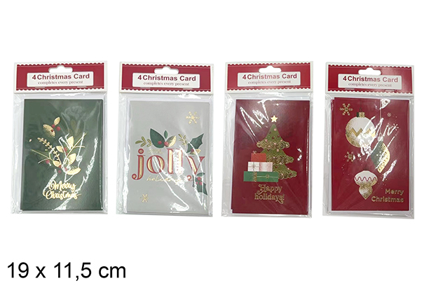 Pack 4 assorted Christmas postcards 19x11,5 cm