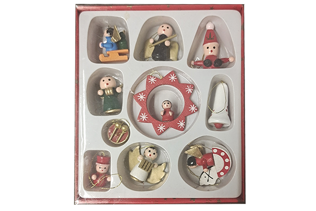 Pack 10 figure natalizie in legno decorato assortite 15 cm