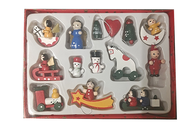 Pack 14 figure natalizie in legno decorato assortite 14 cm