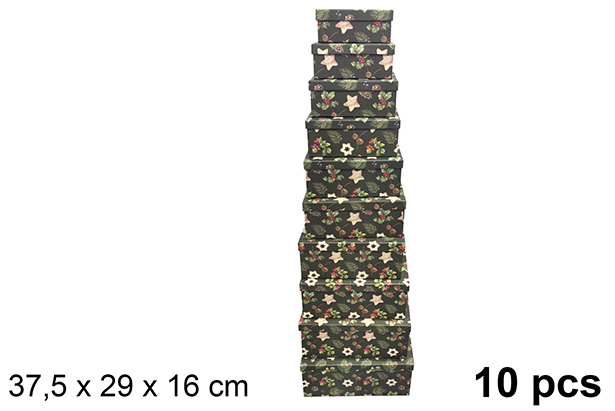 Pack 10 boîtes en carton de Noël décorées 37,5x29 cm