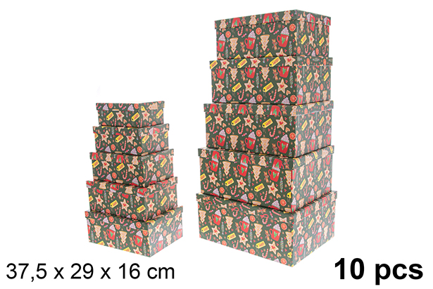 Pack 10 decorated Christmas cardboard boxes 37,5x29 cm