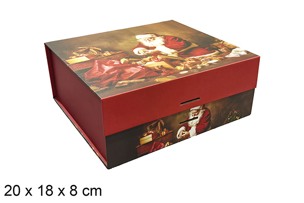 Scatola natalizia in cartone decorata con Babbo Natale 20x18 cm