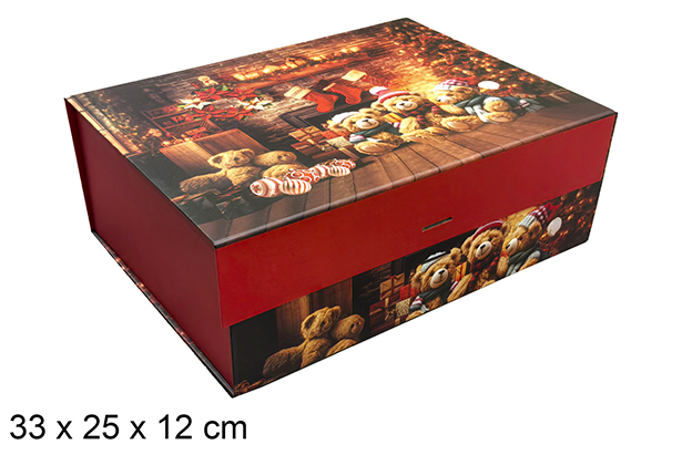 Boîte en carton de Noël décorée du Père Noël 33x25 cm