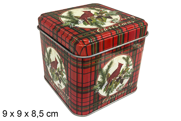 Caja metal cuadrada decorada Navidad 9 cm