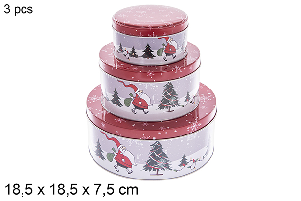 [121762] Pack 3 caixas redondas de metal decoradas de Natal sortidas