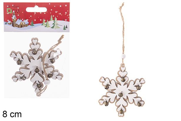 Wooden snowflake pendant assorted 8 cm