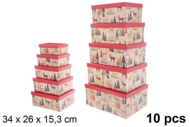 Pack 10 decorated Christmas cardboard boxes 34x26 cm