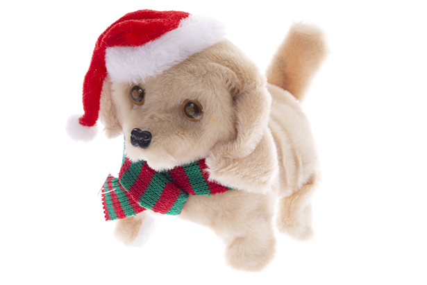 Boneca cachorro com chapéu de Natal