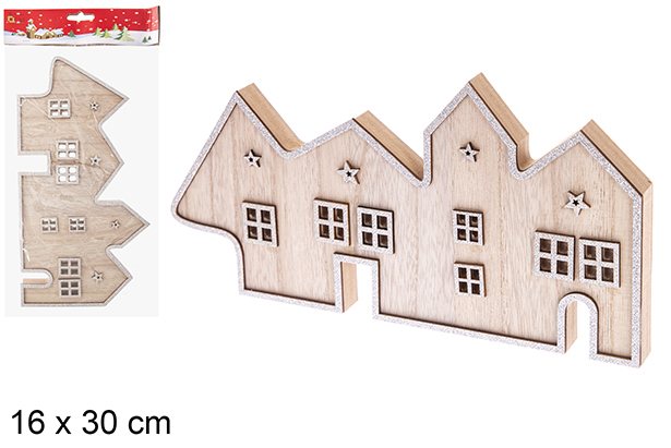 [122016] Figurine en bois Maisons de Noël 16x30 cm