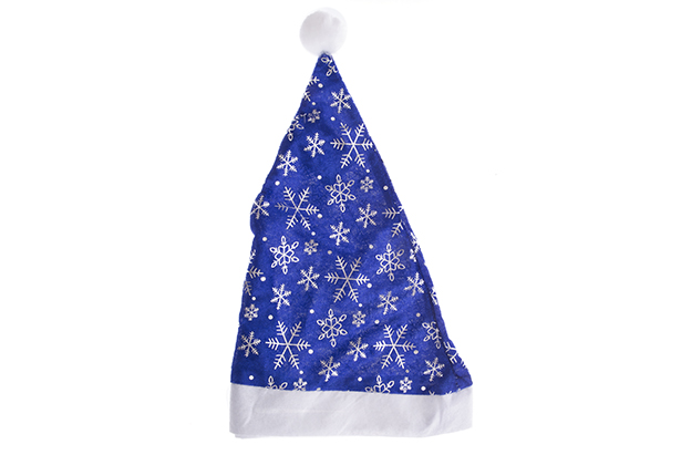 Blue Santa hat decorated with snowflake