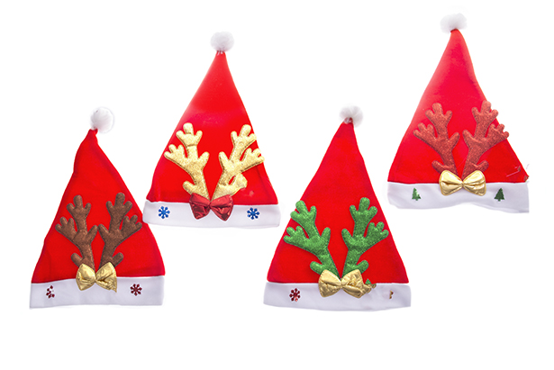 Cappello rosso di Babbo Natale decorato con corna di renna