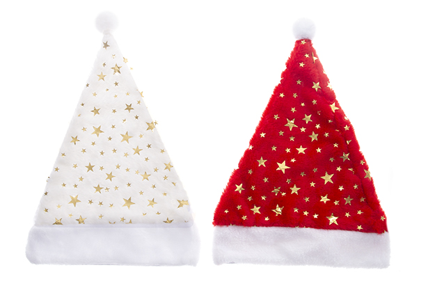Gorro Papa Noel rojo decorada estrellas dorada 2 modelo