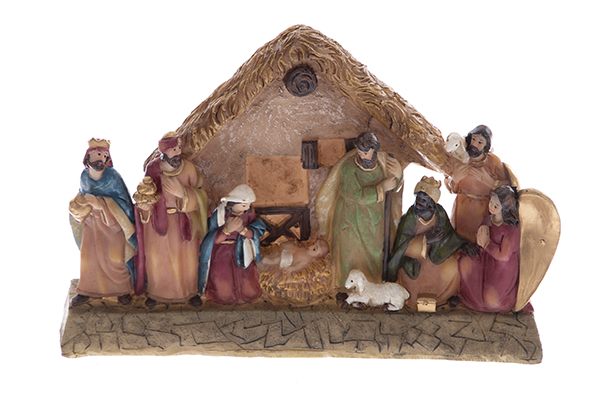 Crèche de Noël en résine 9 pièces 17 cm
