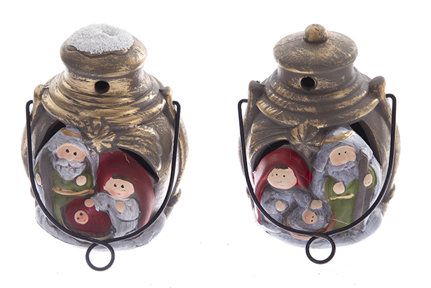 Naissance enfant en résine en lampe dorée 15cm