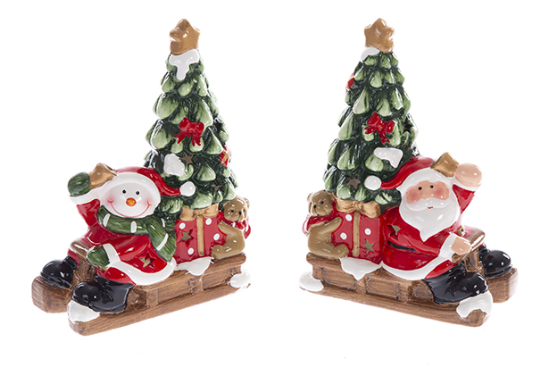 Père Noël/bonhomme de neige en résine 17,5 cm