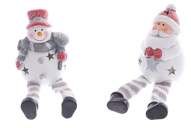 Papa Noel/muñeco de nieve blanco resina 19 cm