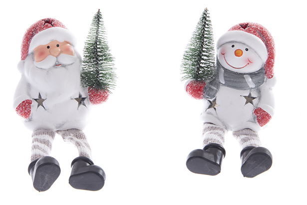 Papa Noel/muñeco de nieve con árbol resina 18 cm