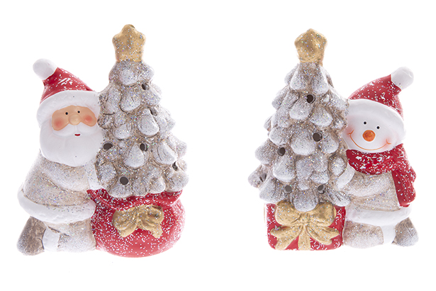 Papai Noel/boneco de neve com árvore de Natal em resina 15 cm