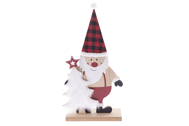 Père Noël en bois pour décoration de Noël 30 cm