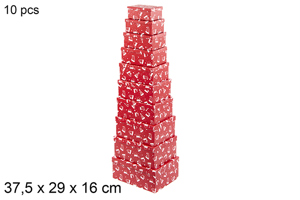 Pack 10 cajas cartón Navidad decorado gorro rojo 37,5x29x16 cm