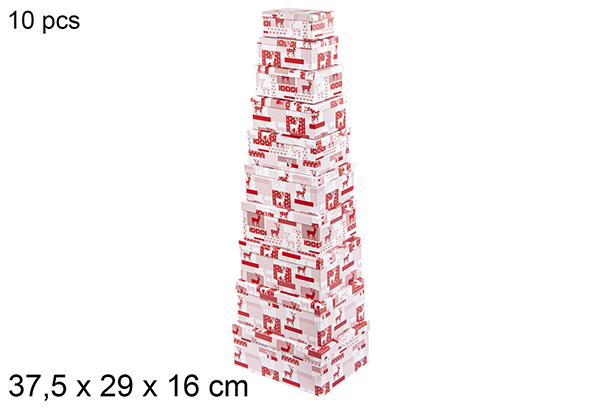 Pack 10 cajas cartón Navidad decorado reno 37,5x29x16 cm