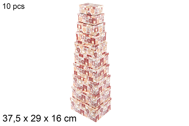 Pack 10 scatole natalizie in cartone decorate con decorazioni natalizie 37,5x29x16 cm