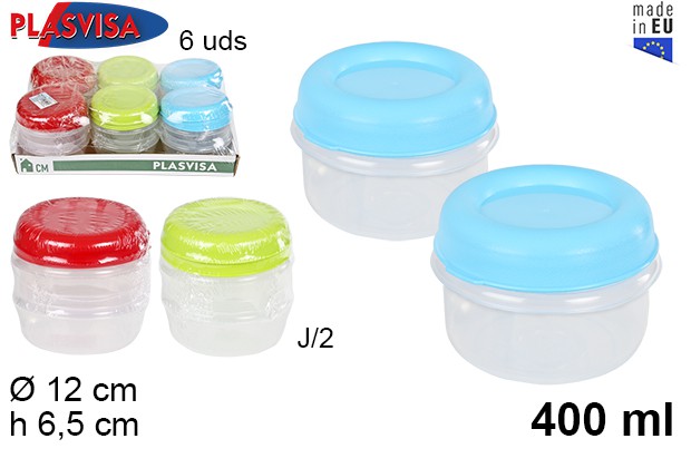 [122391] Pack 2 pots en plastique avec couvercle couleurs assorties 400 ml