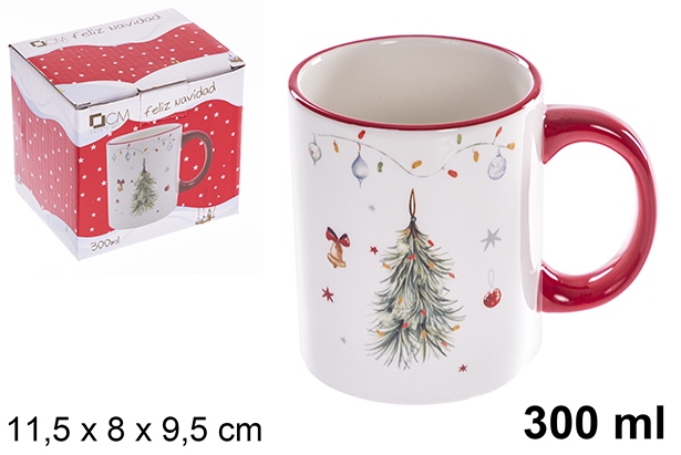 [122405] Mug de Noël en céramique décoré d'arbre 300 ml