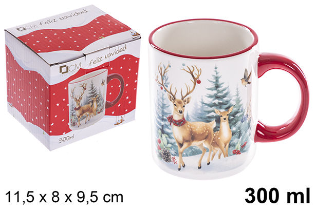 [122406] Tazza natalizia in ceramica decorata cervo 300 ml