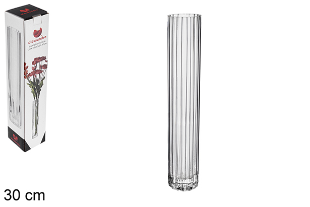 [122466] Vaso in vetro a rilievo leone 30 cm