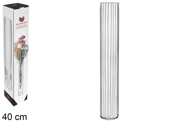 [122467] Vase en verre relief lion 40 cm