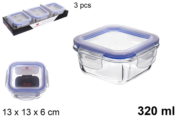 Boîte à lunch carrée en verre avec couvercle hermétique 320 ml