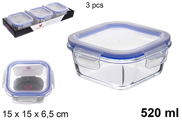Boîte à lunch carrée en verre avec couvercle hermétique 520 ml