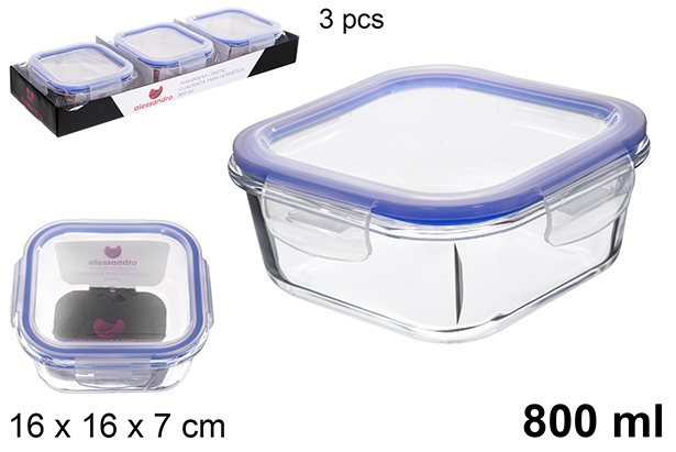 Portapranzo quadrato in vetro con coperchio ermetico 800 ml
