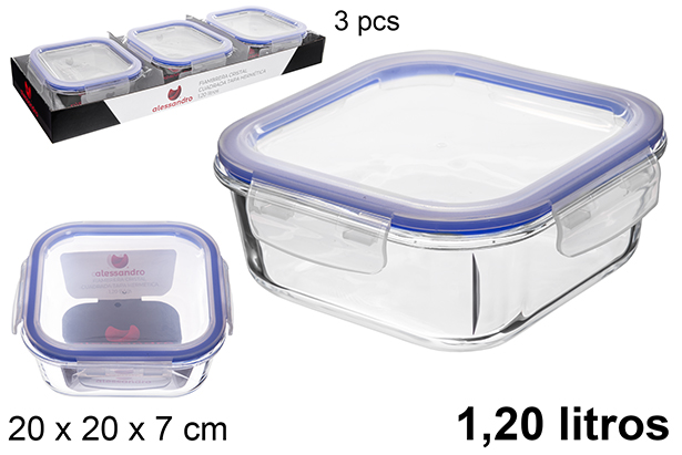 [122475] Portapranzo quadrato in vetro con coperchio ermetico 1,2 l.