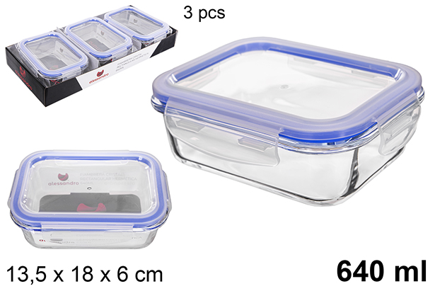 Fiambrera cristal rectangular tapa hermética 640 ml