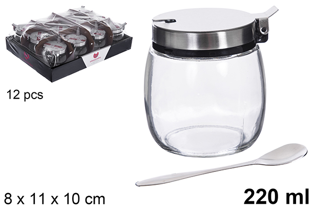 [122523] Glass and steel sugar bowl 220 gr.