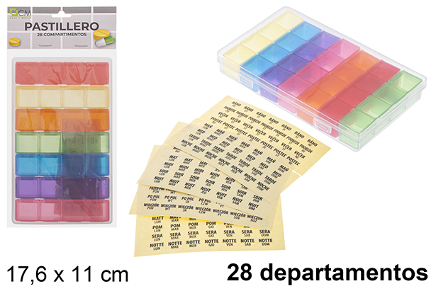 Pilulier plastique 28 départements hebdomadaires 17,6x11 cm